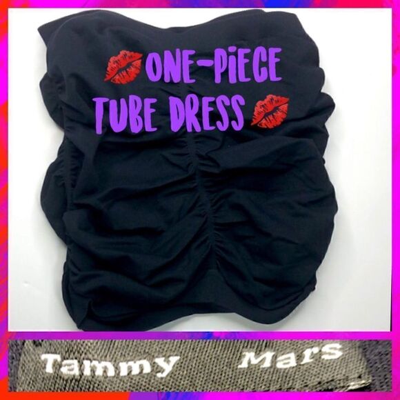 TAMMY MARS Black Ruched Tube Top / Strapless / Stretch / One Size / Bra Top - Picture 1 of 5